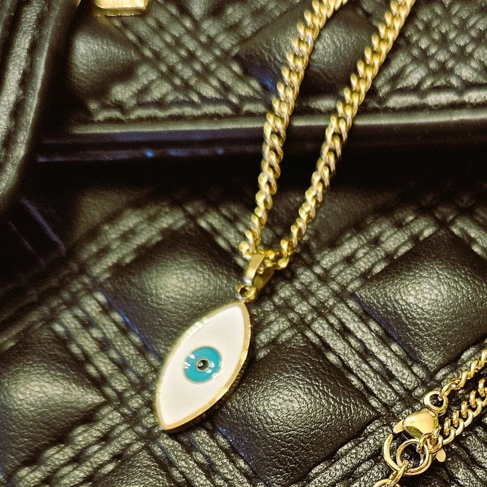 SALE!! Stainless Steel Adjustable Chain Neckace with Evil Eye Charm - Picture 5 of 5